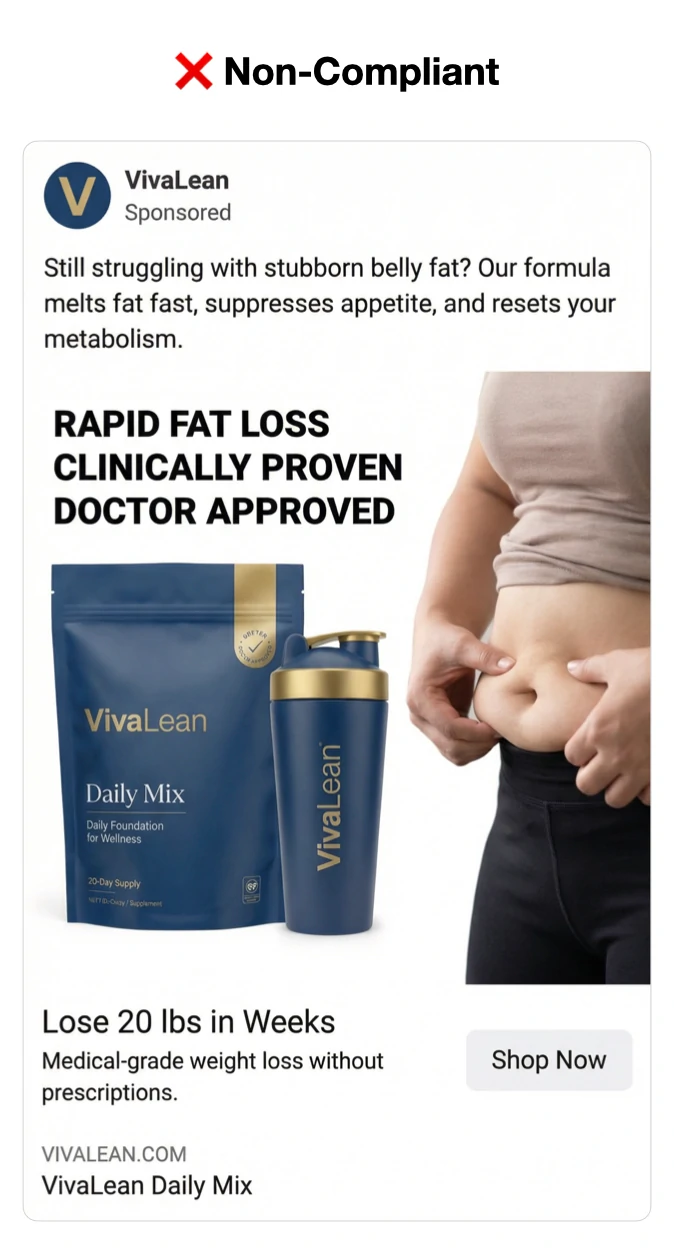 VivaLean clearly non-compliant ad full size