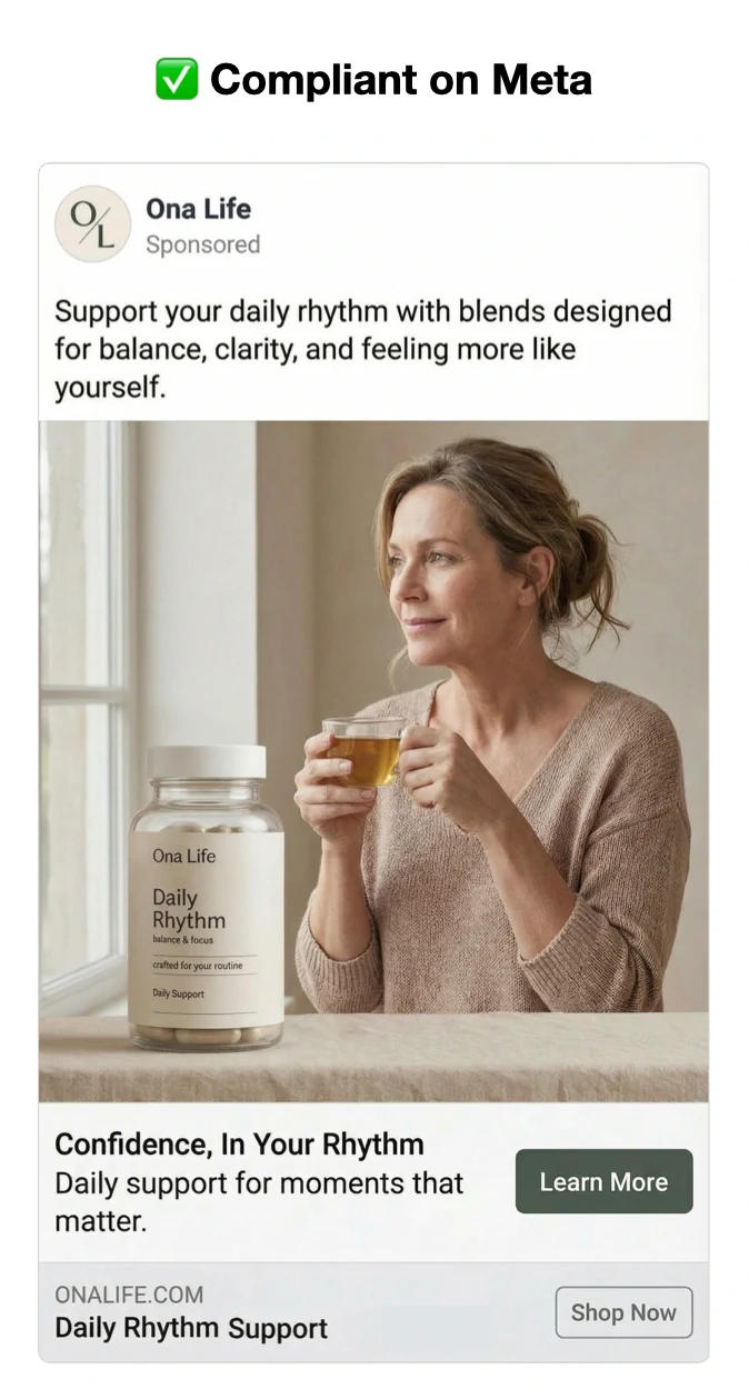 Ona Life clearly compliant ad full size